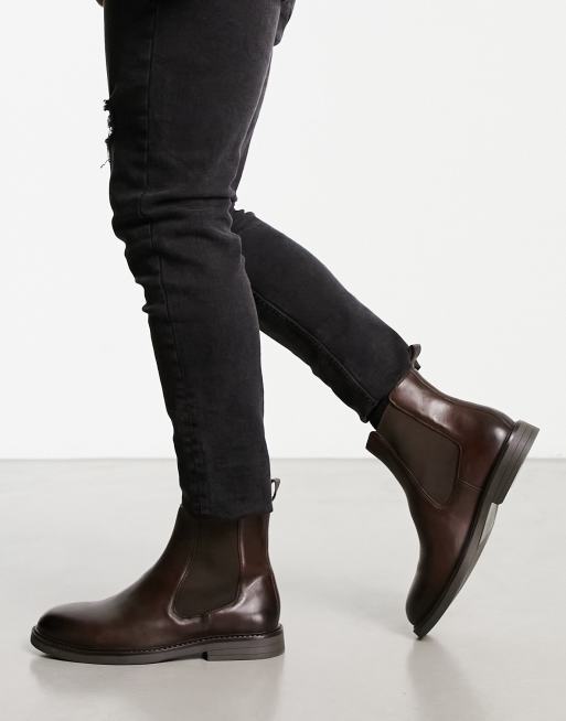 ASOS DESIGN chelsea in brown leather with borg lining | ASOS