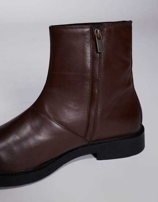 ASOS DESIGN chelsea boot in brown leather, 3 of 4