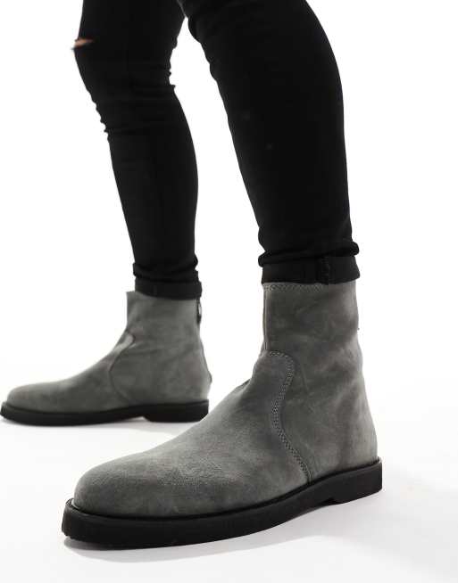 FhyzicsShops DESIGN chelsea boot in gray suede with crepe sole