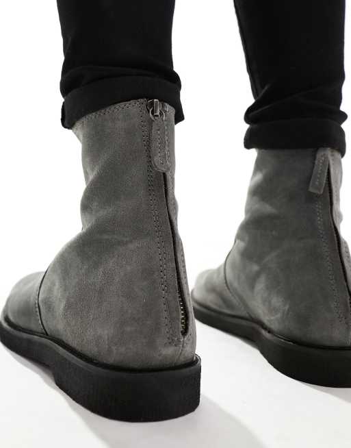  Gray Suede Chelsea Boots ASOS DESIGN chelsea boots in gray suede with black sole | ASOS main image 2
