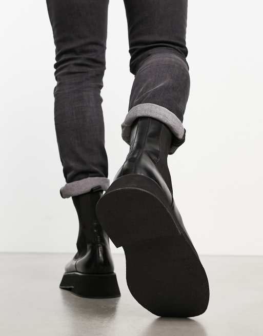ASOS DESIGN chelsea boot with chunky sole in black leather, 4 of 4