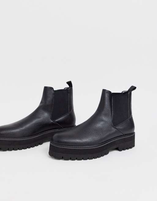 Asos design chelsea boots in black leather with 2025 chunky sole