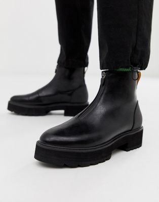 asos design chelsea boots in black leather with chunky sole