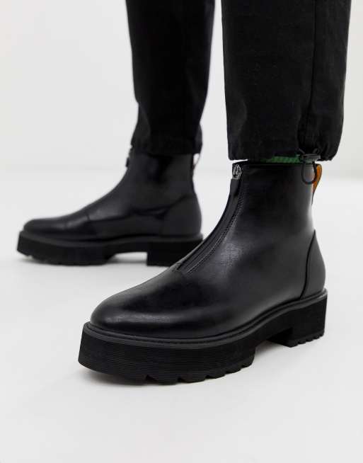 ASOS DESIGN chelsea boots in black faux leather with zip front and ...