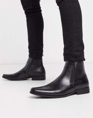 black faux leather chelsea boots