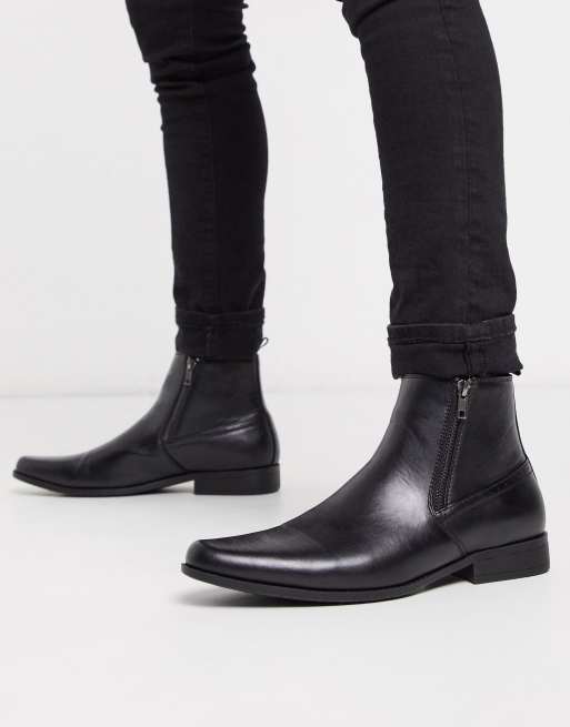 ASOS DESIGN chelsea boots in black faux leather with zips | ASOS