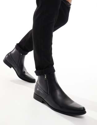 Asos Design Chelsea Boots In Black Faux Leather With Zips