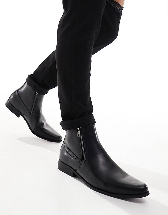 ASOS DESIGN - chelsea boots in black faux leather with zips