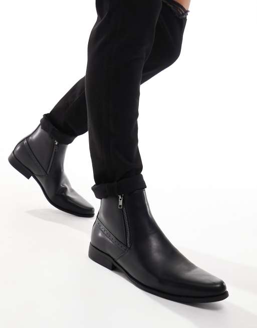 chelsea boots in black leather with zips | ASOS