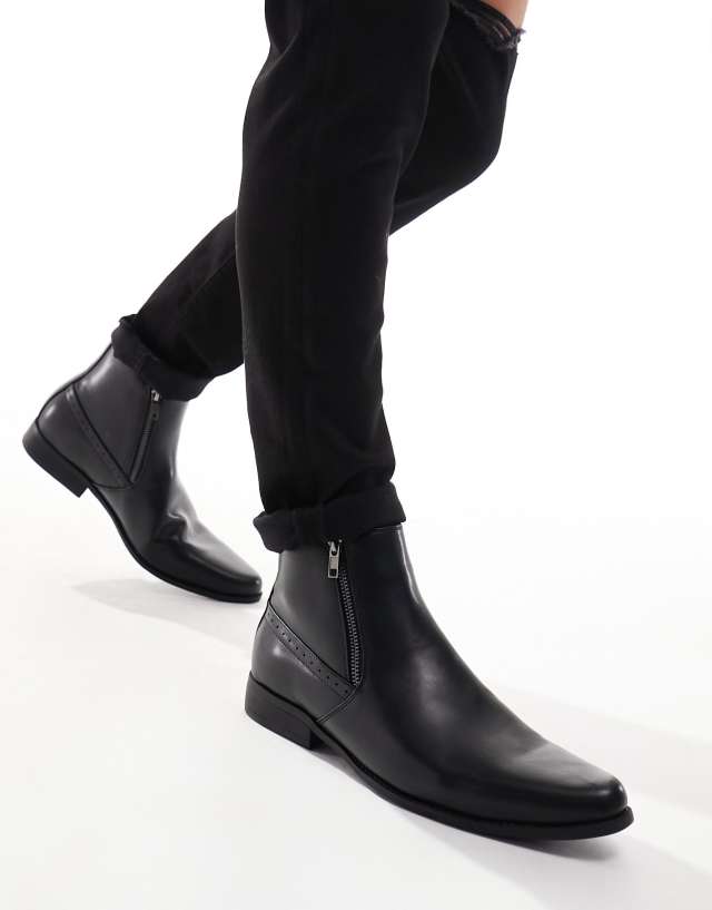 ASOS DESIGN chelsea boots in black faux leather with zips