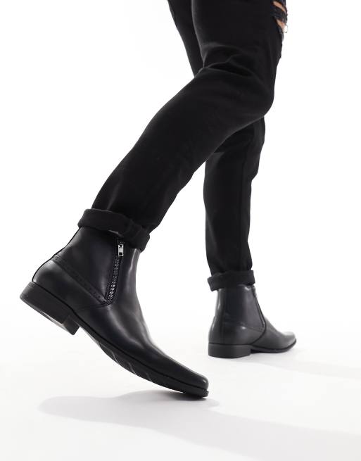 ASOS DESIGN chelsea boots in black faux leather with zips ASOS