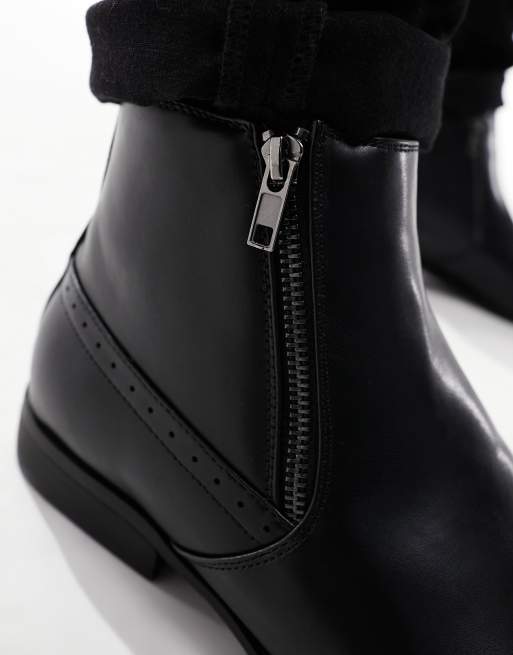 Rejse retort Stor vrangforestilling ASOS DESIGN chelsea boots in black faux leather with zips | ASOS