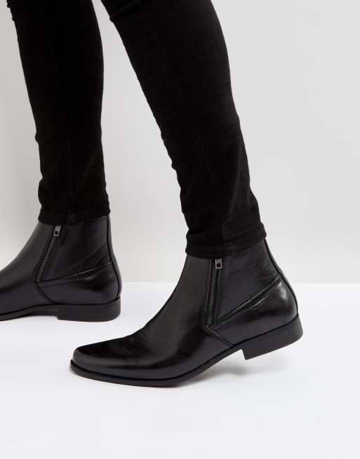 chelsea boots in black leather with zips | ASOS