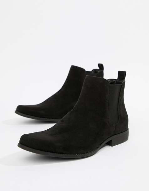 asos design wide fit chelsea boots in black faux suede