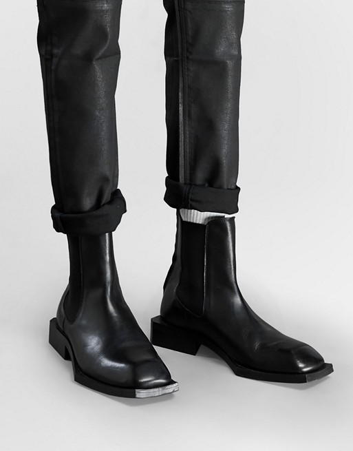 ASOS DESIGN chelsea boots in black leather on angular sole