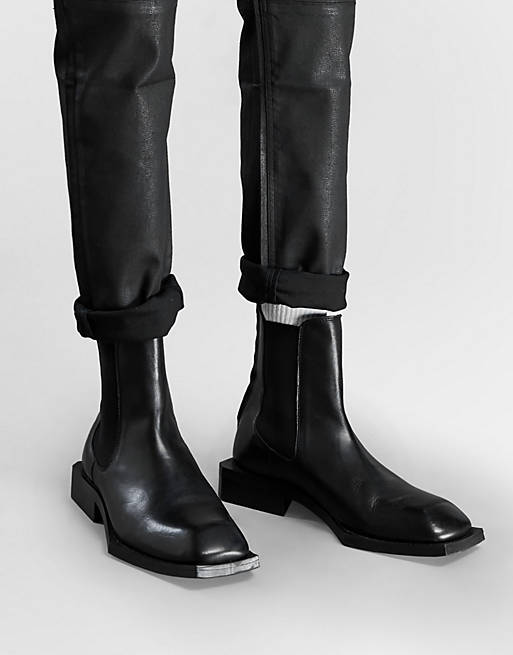 ASOS DESIGN chelsea boots in black leather with angular sole