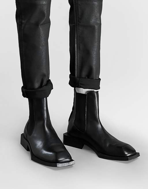 ASOS DESIGN chelsea boots in black leather with angular sole | ASOS