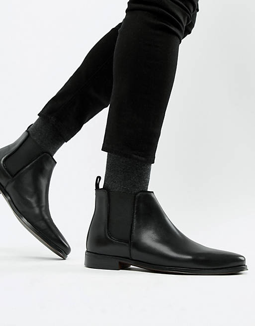 ASOS DESIGN chelsea boots in black leather with black sole
