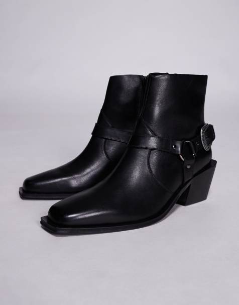 ASOS DESIGN chelsea boots in black leather with buckle and cuban heel - view 1