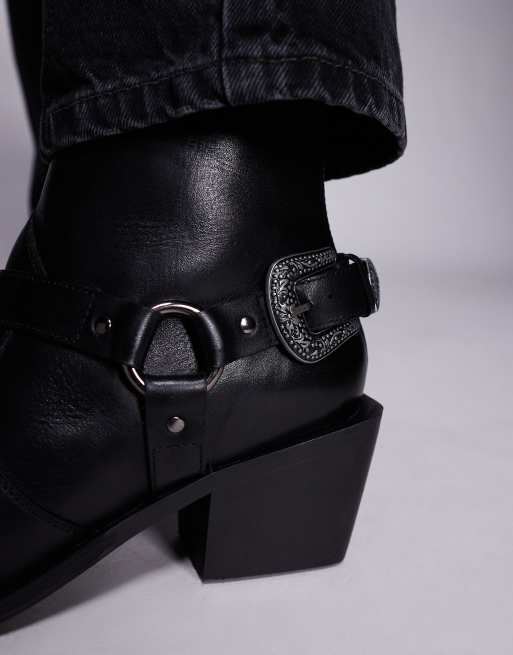 ASOS DESIGN chelsea boots in black leather with buckle and cuban heel