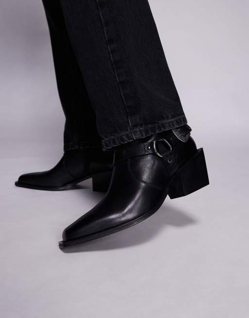 ASOS DESIGN chelsea boots in black leather with buckle and cuban heel