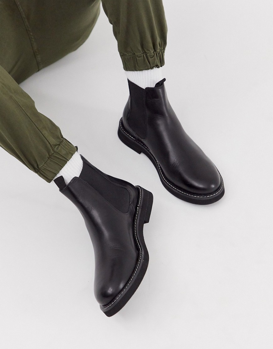 ASOS DESIGN chelsea boots in black leather with chunky sole