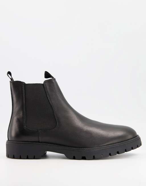 ASOS DESIGN chelsea boots in black leather with chunky sole
