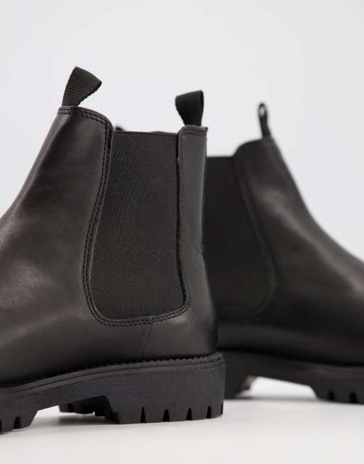 Asos design chelsea boots in black leather with cheap chunky sole