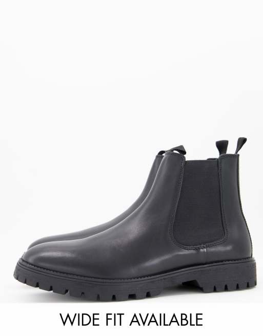 ASOS DESIGN boots black leather with sole | ASOS