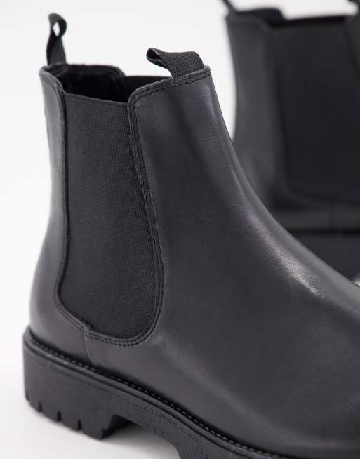 ASOS DESIGN chelsea boots in black leather with chunky sole