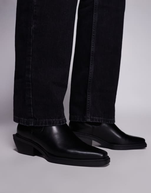 ASOS DESIGN chelsea boots in black leather with cuban heel