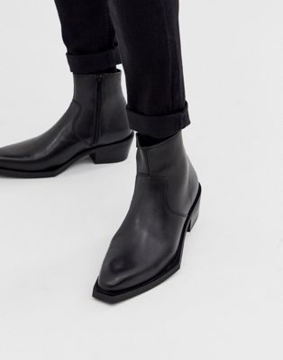 ASOS DESIGN chelsea boots in black leather with exaggerated cuban sole