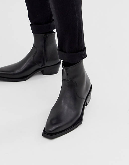 ASOS DESIGN chelsea boots in black leather with exaggerated cuban sole ...