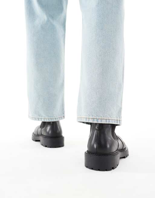 ASOS DESIGN chelsea boots in black leather with metal toe cap