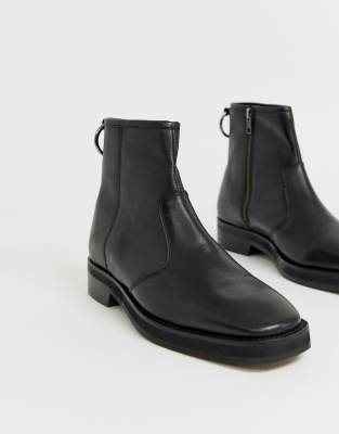 asos design chelsea boots in black leather with chunky sole