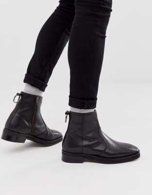 asos design chelsea boots in black leather with chunky sole