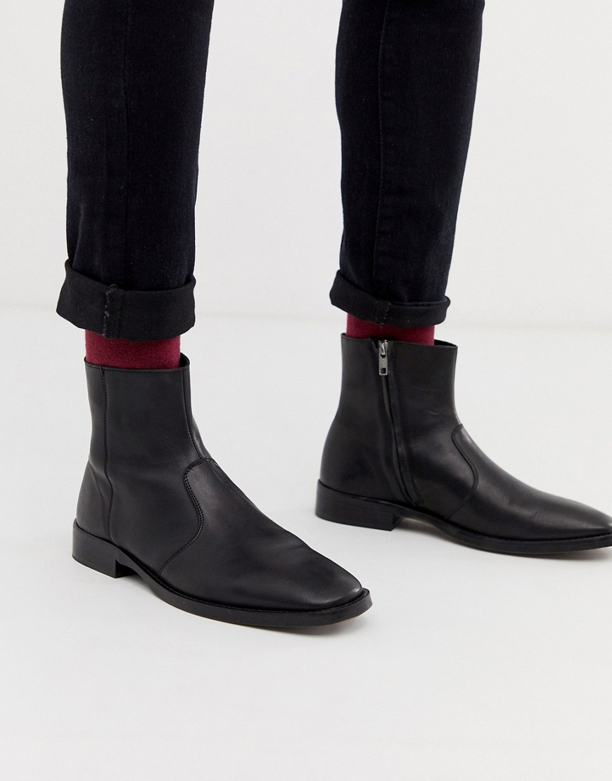 ASOS DESIGN chelsea boots in black leather with square toe