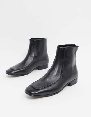 black leather ankle boots square toe