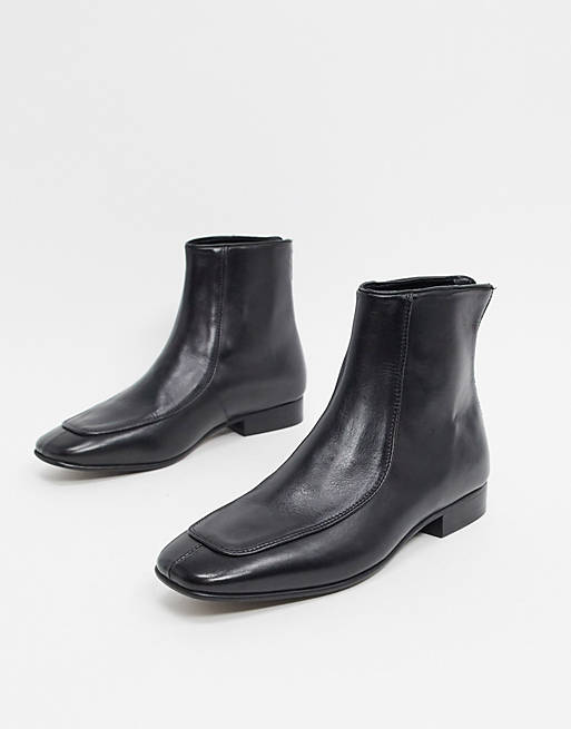 ASOS DESIGN chelsea boots in black leather with square toe