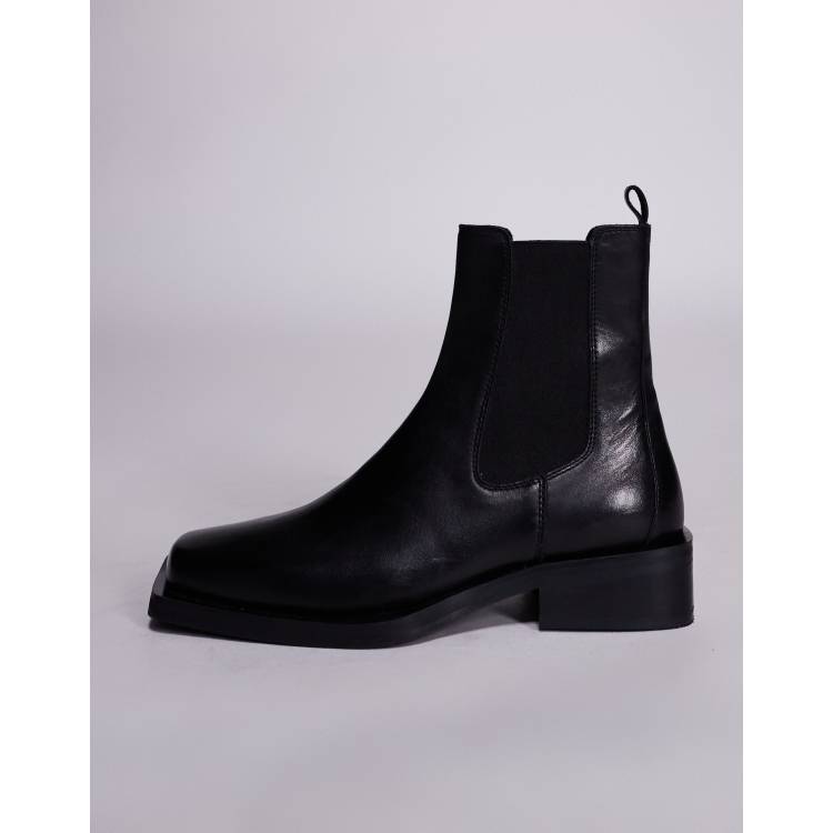ASOS DESIGN chelsea boots in black leather with square toe
