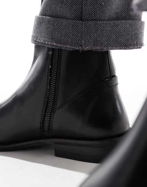 ASOS DESIGN chelsea boots in black leather with zip, 3 of 4