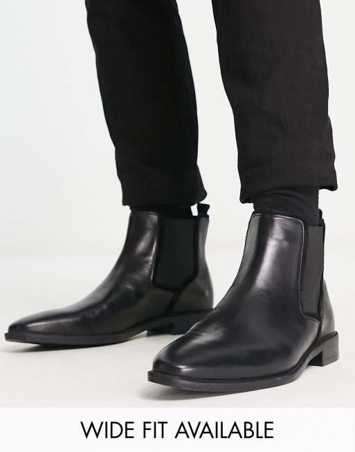 Asos design chelsea boots in black leather with chunky 2024 sole