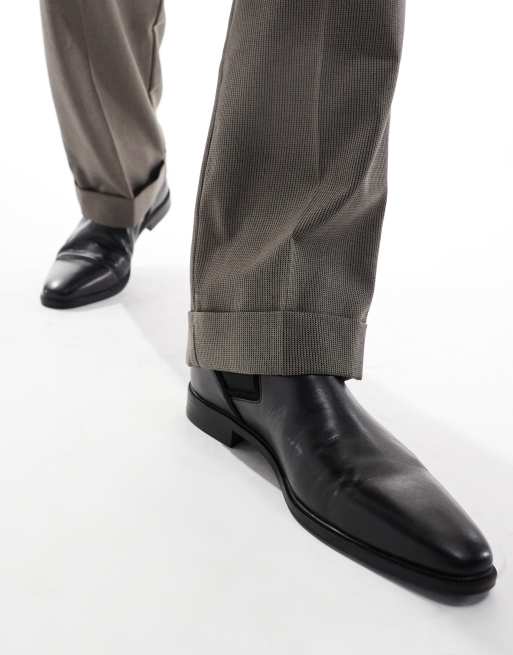 ASOS DESIGN chelsea boots in black leather, 3 of 4