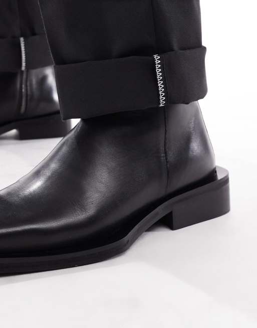ASOS DESIGN chelsea boots in black polish leather with angled sole, 3 of 4