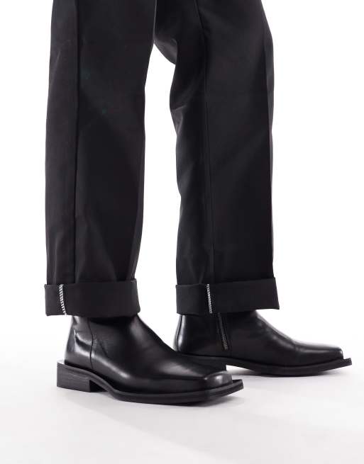 ASOS DESIGN chelsea boots in black polish leather with angled sole