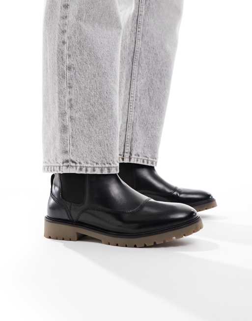 ASOS DESIGN chelsea boots in black polish with gum sole