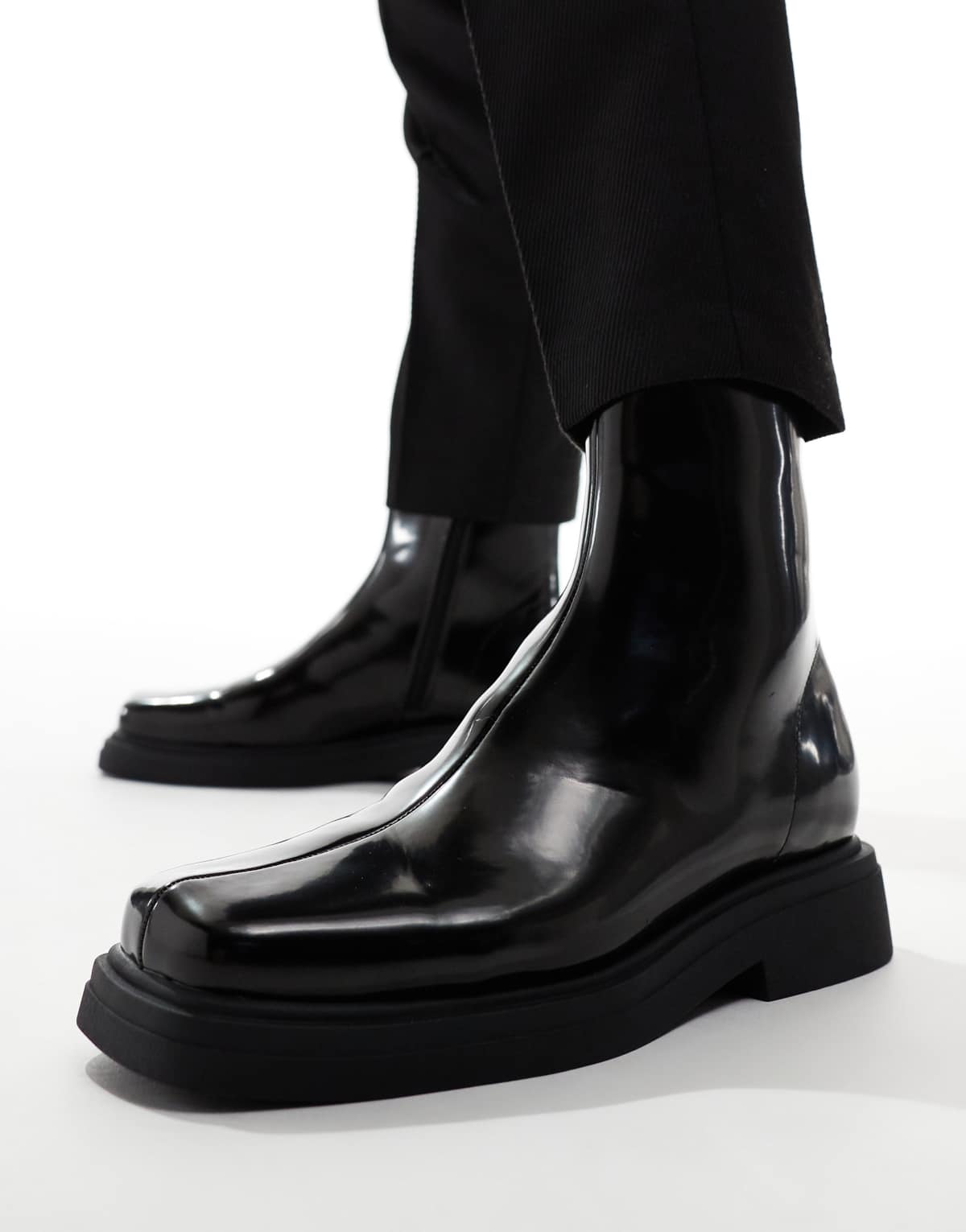 ASOS DESIGN chelsea boots in black polish with square toe
