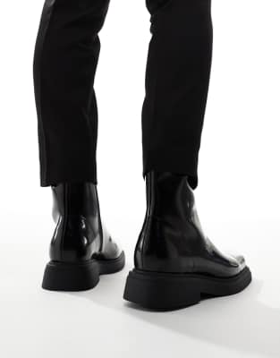 ASOS DESIGN chelsea boots in black polish with square toe | ASOS