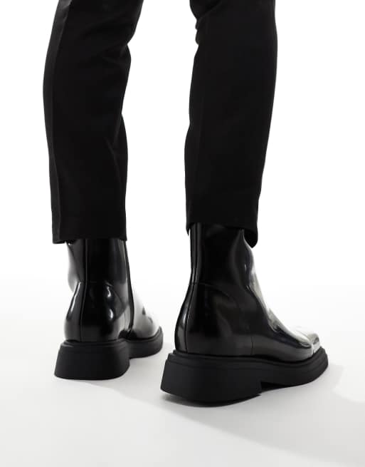 ASOS DESIGN Chelsea boots in black polish with square toe
