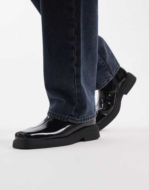 ASOS DESIGN chelsea boots in black polish with square toe - view 1